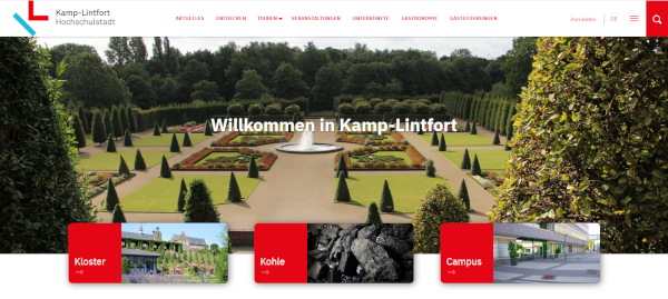 Screenshot der touristischen Internetseite der Stadt Kamp-Lintfort